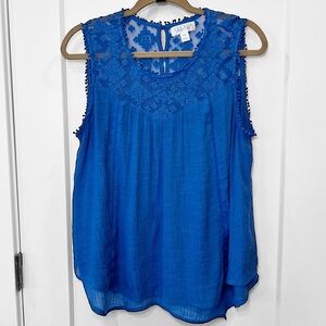 Vintage STUDIO PETITE JPR Sleeveless Blouse Blue Layered Lace Gauze PXL 27” Long